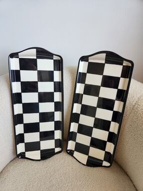 Bella Luxx Black and White Checkered Memamine Serving Trays Set Of 2